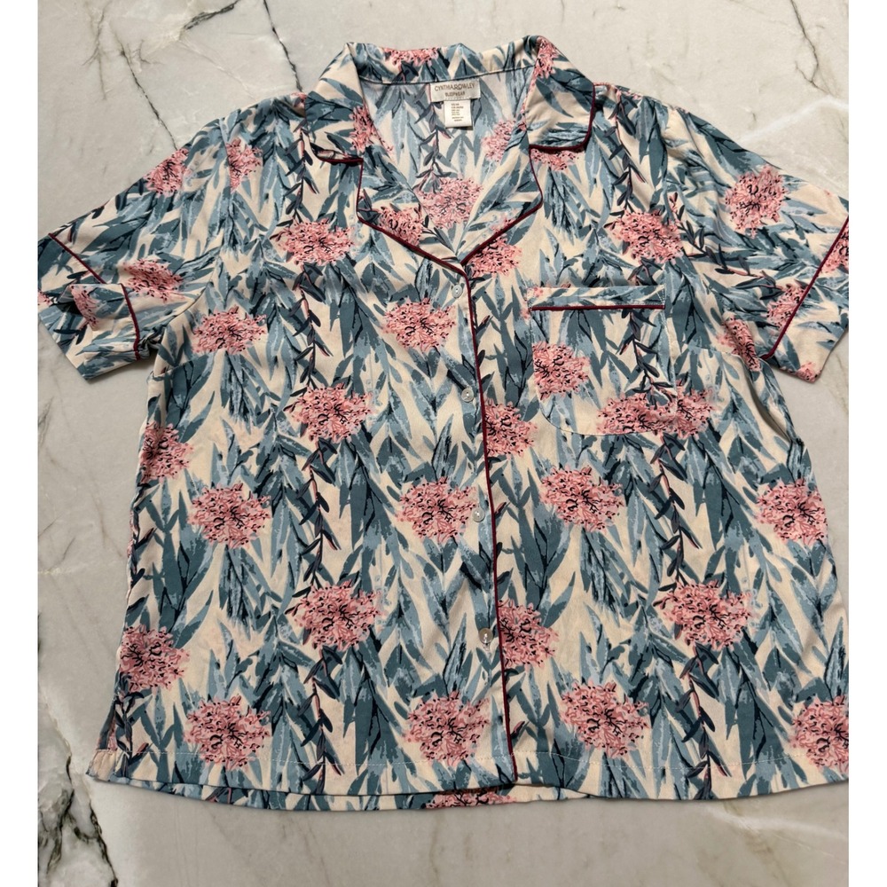 Cynthia Rowley Women's Floral Tropical Pajama Set M Short Sleeve Top Large Pants - Picture 2 of 15